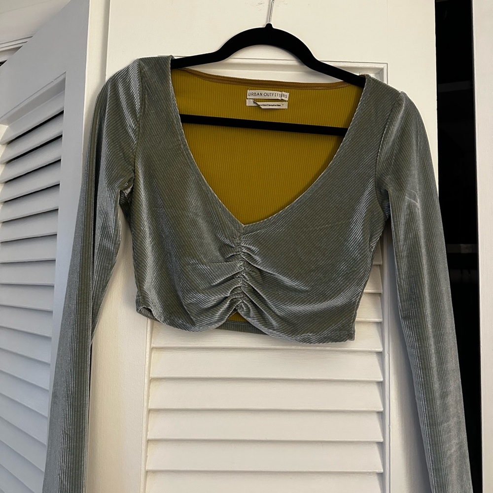 Urban Outfitters Silver and Yellow Ruched Crop Blouse